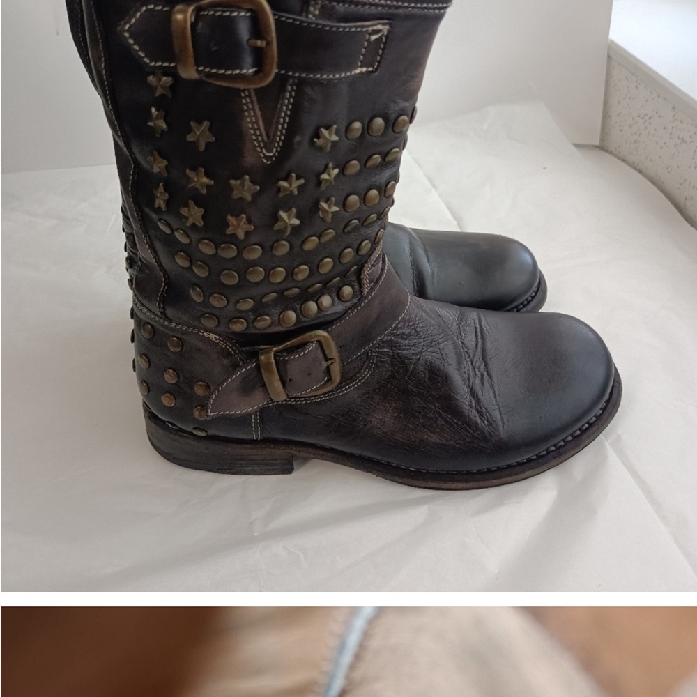 Bed Stu Black studded moto Boots